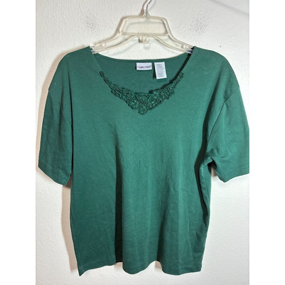 Cabin Creek T-Shirt Granny Casual Boho Lace Green Size Large